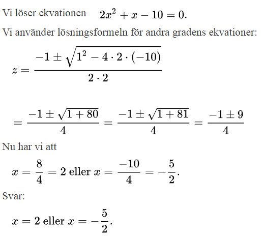 Lösning till uppgiften 1 a) i matematik, kort lärokurs i examen hösten 2016